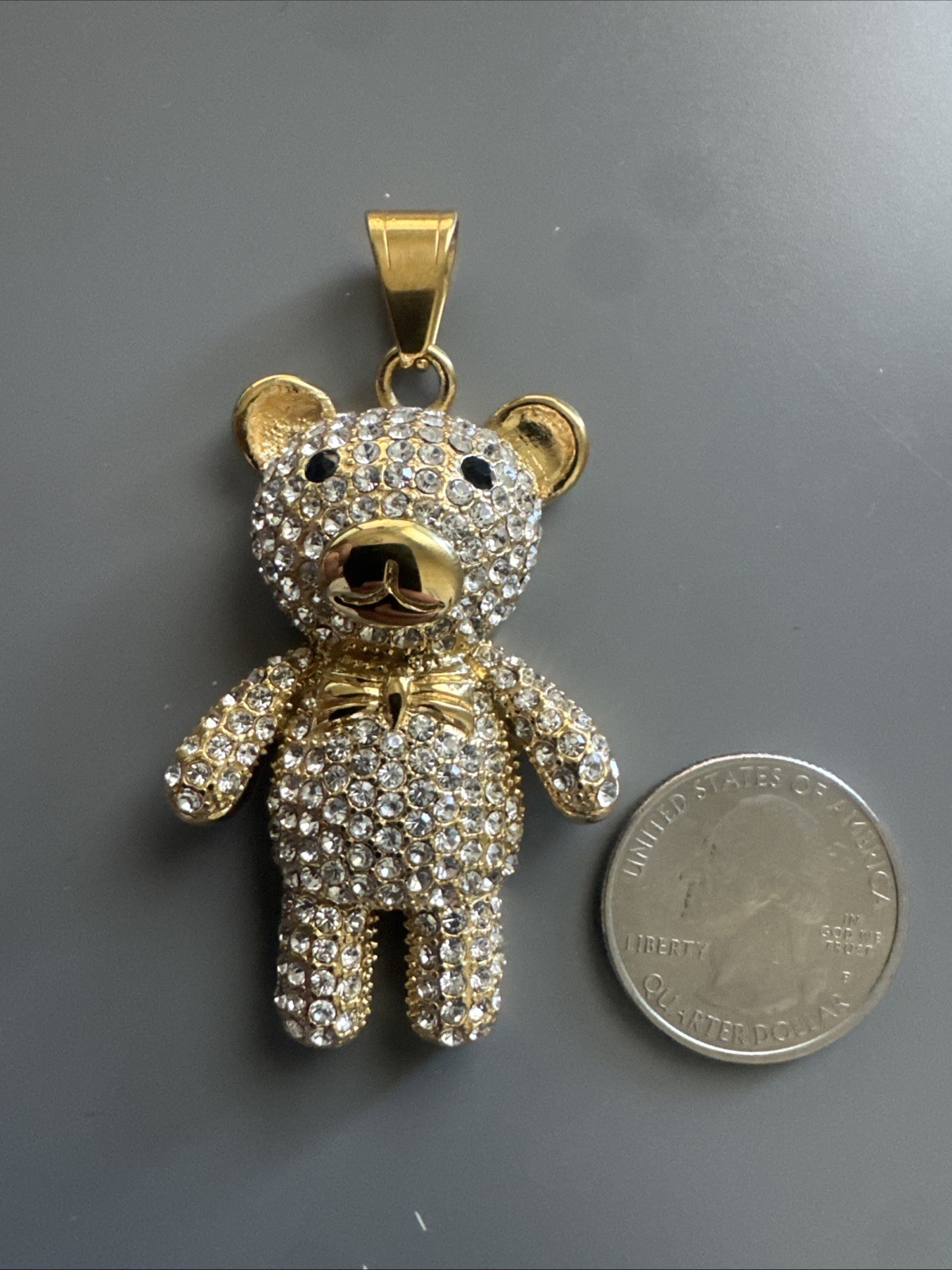 Teddy Bear Studded Gold Plated Stainless Steel Pendant 24 Inch Necklace Gift Her