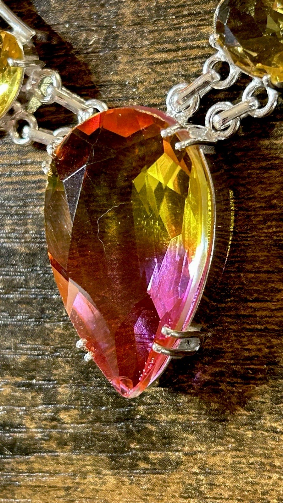 8417. Bi Color Tourmaline Citrine Gemstone 925 Silver Big Necklace 43 Gms