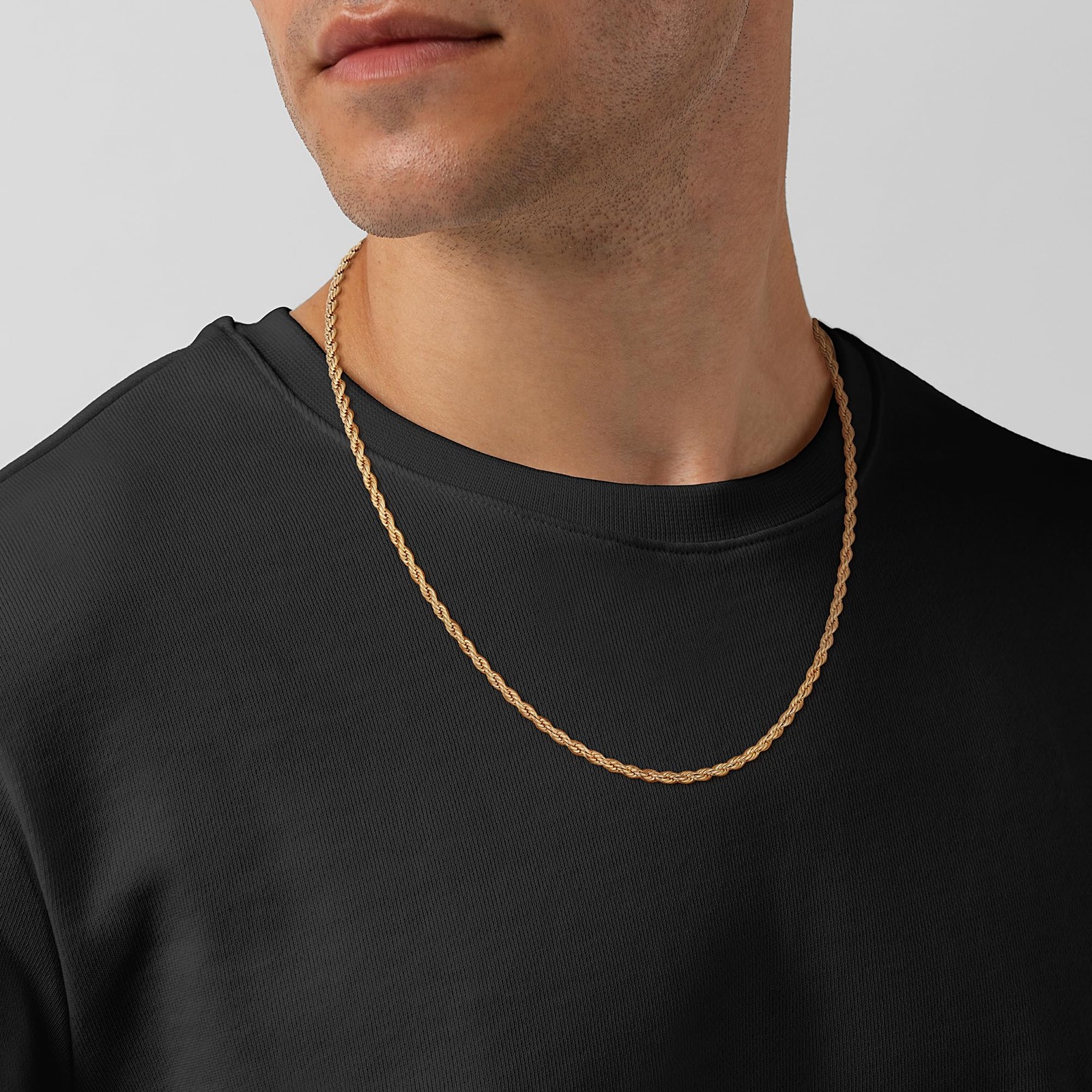 14K Gold Plated Chain Necklace for Men, 4mm Stainless Steel Rope Chains 14K G…