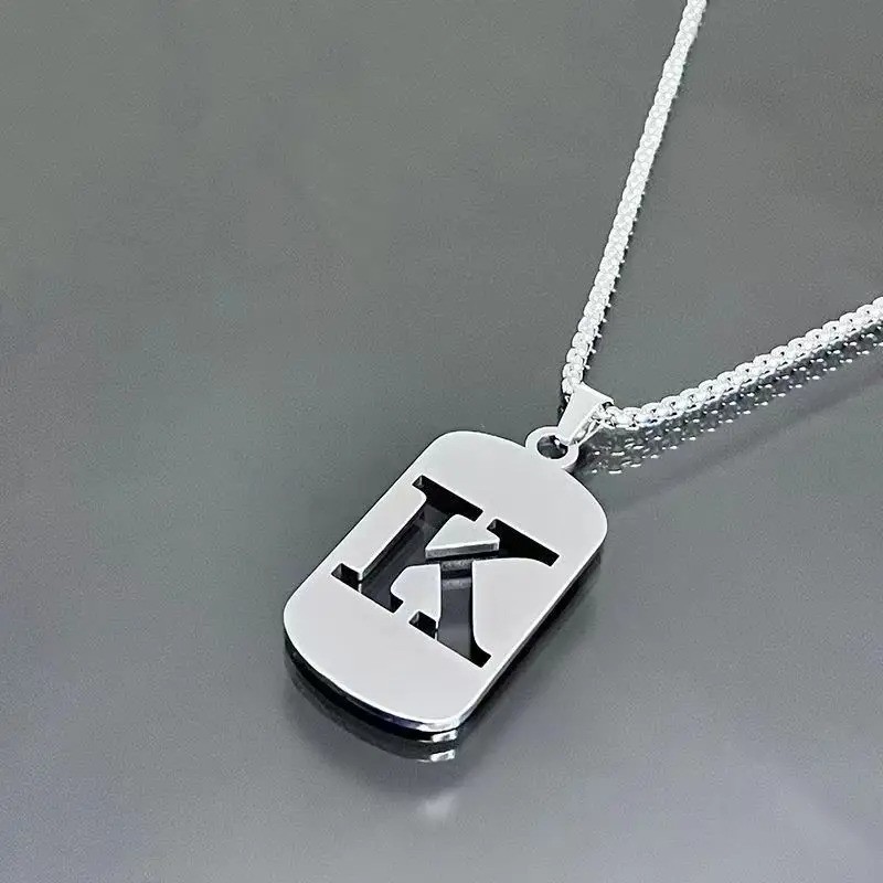 Fashion Punk A-Z Initial Tag Letter Stainless Steel Pendant Necklaces for Men