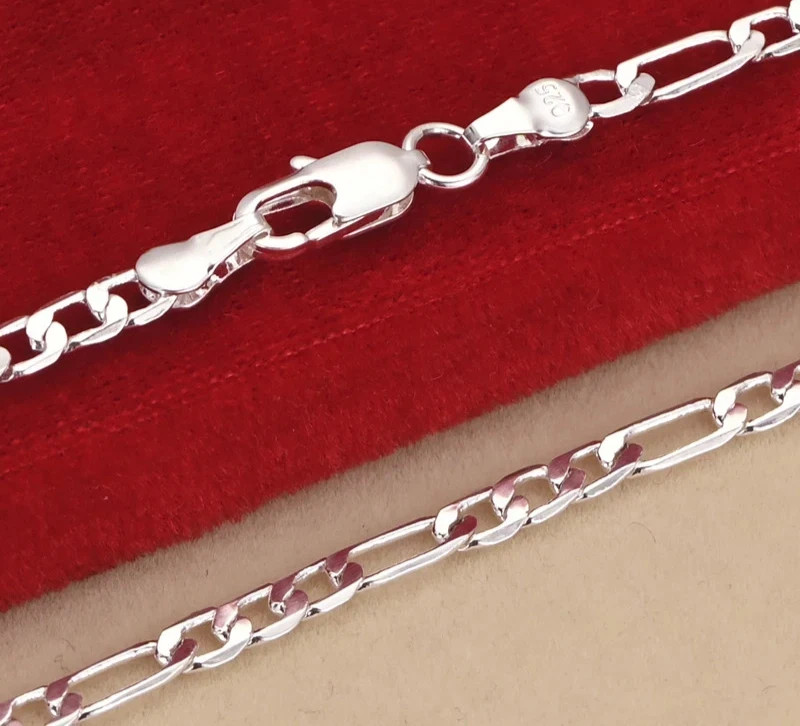 925 Sterling Silver 4mm Chain Necklace Bracelet Set for Men & Women Jewelry Gift