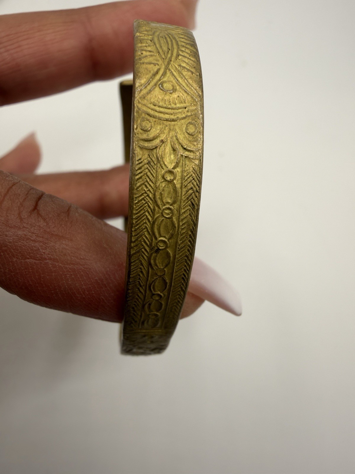 Brass Gold Egyptian Antique Cuff Bangle Bracelet Hyieroglypics Estate Item