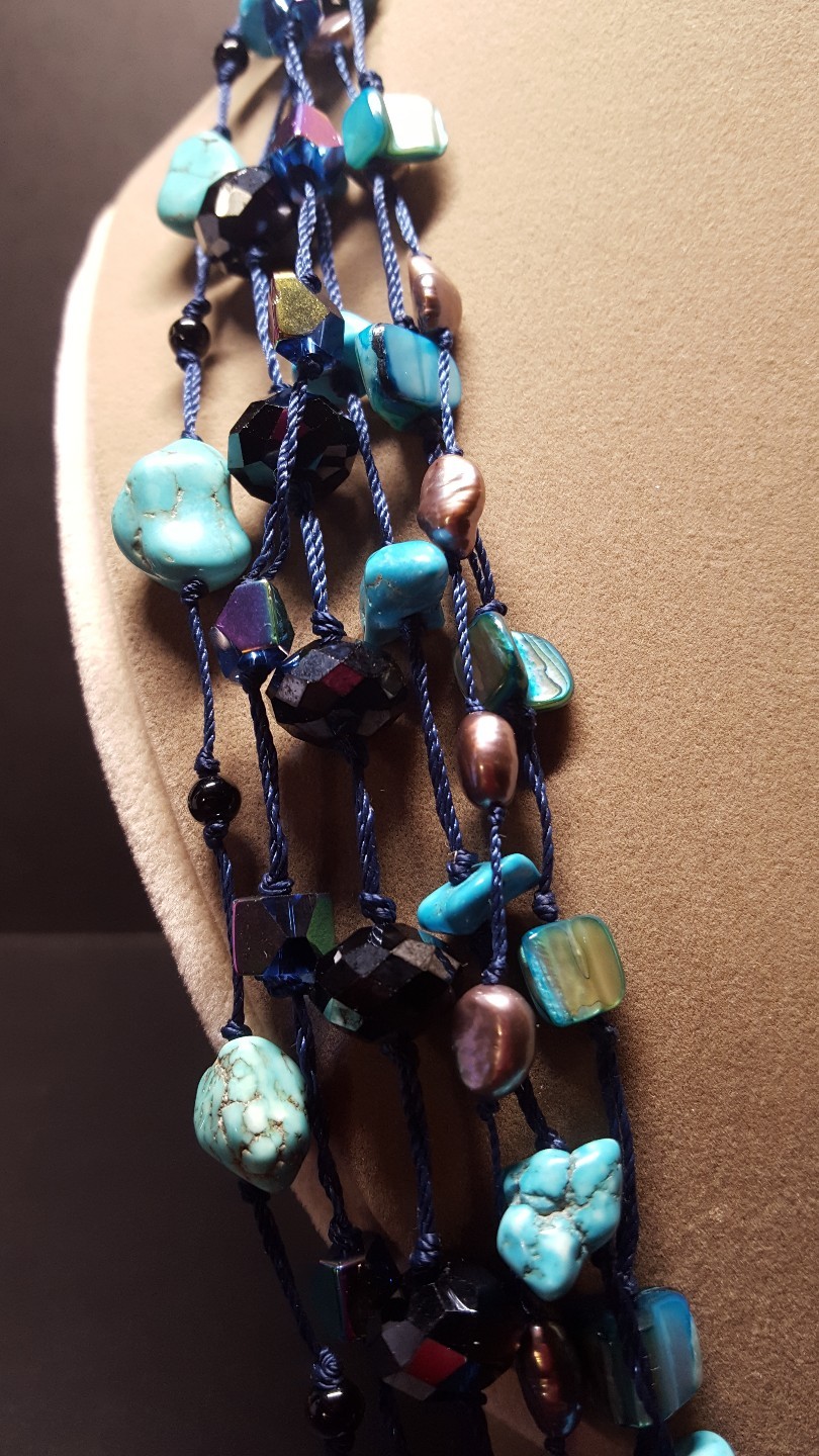 Multi-Strand Turquoise Necklace Polished Stone and Faceted Bead Fusion