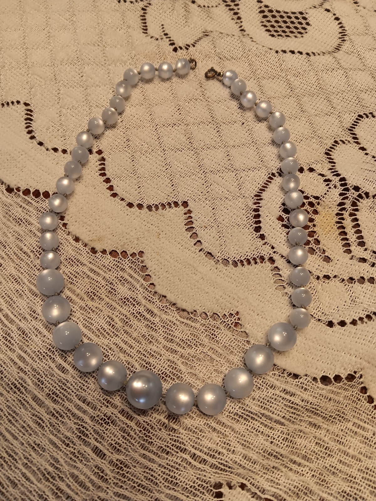Light Blue Simulated Imitation Pearl Beaded Necklace – Glass, Spring Ring Clasp