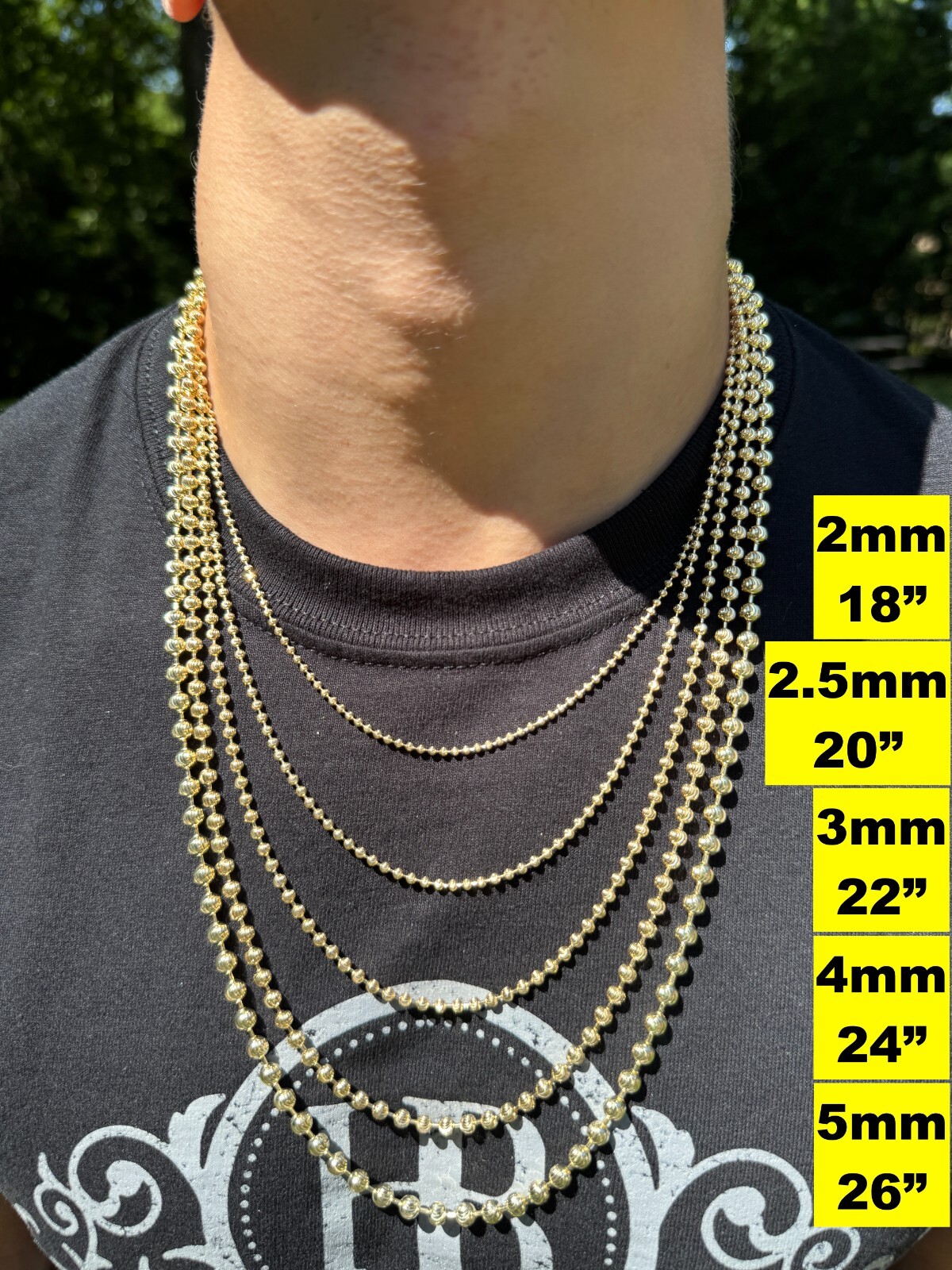 Ball Moon Chain SOLID 925 Silver 14k Yellow Gold Vermeil Hip Hop Diamond Cut