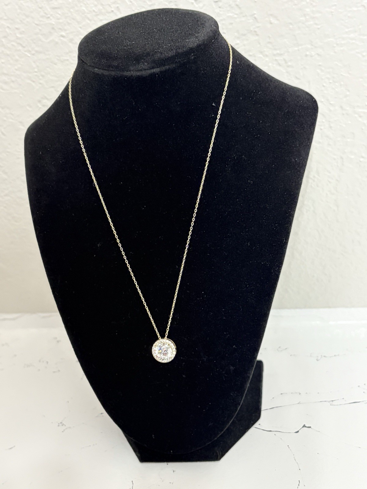 925 GP Round Halo Pendant Charm Necklace White/Colorless Stone Cable Chain 18”