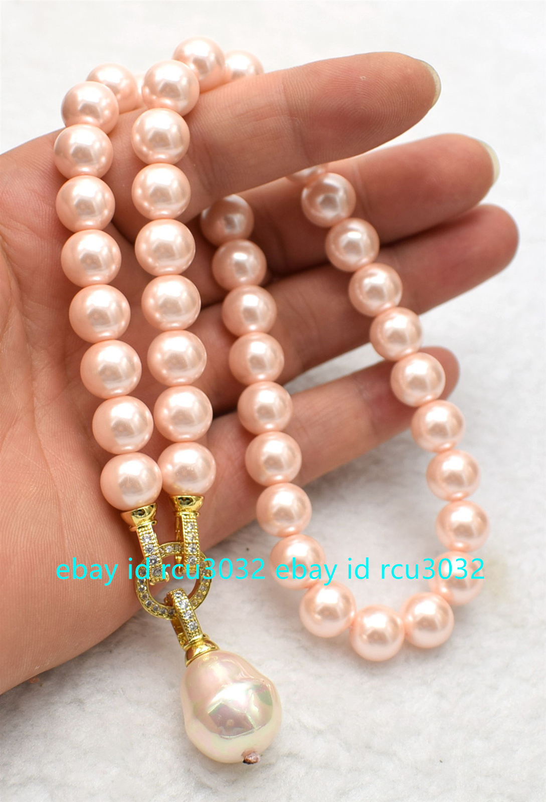 Natural 8mm Pink South Sea Shell Pearl 17-19mm Baroque Pendant Necklace 20″