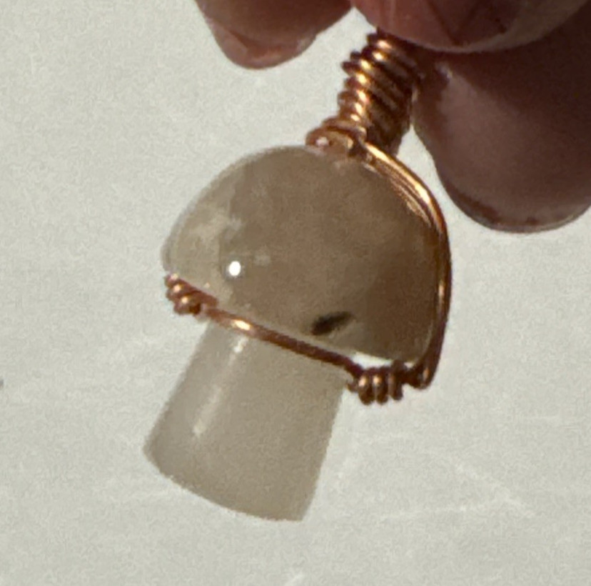 Mushroom Agate Pendant Necklace Jewelry Rose Gold Tone 24″ Chain Genuine Stone