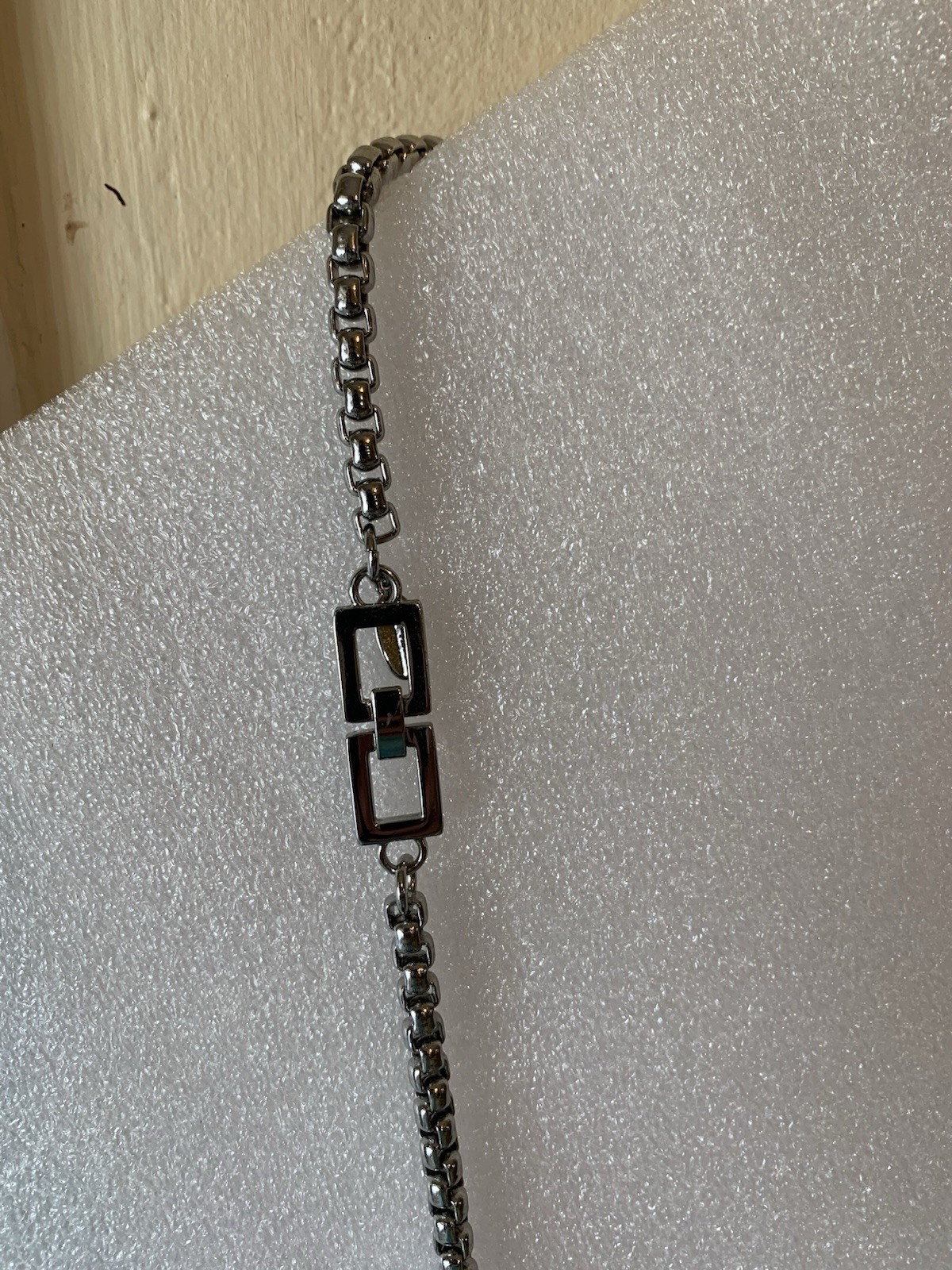 Ann Taylor Silver-Tone Box Chain Necklace, Clear Pavé Square Rhinestone Pendant
