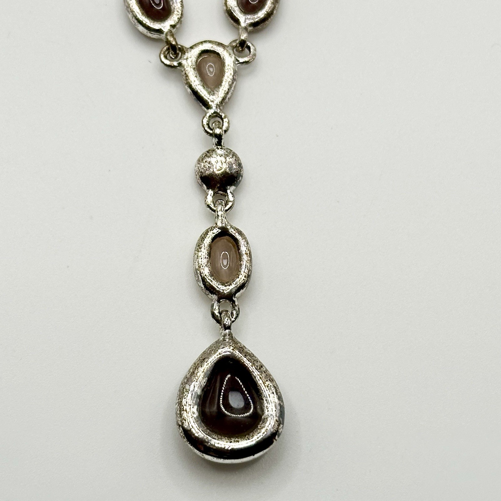 Purple Glass Cats Eye Necklace Silver Tone Layered Multi Strand 16-18”