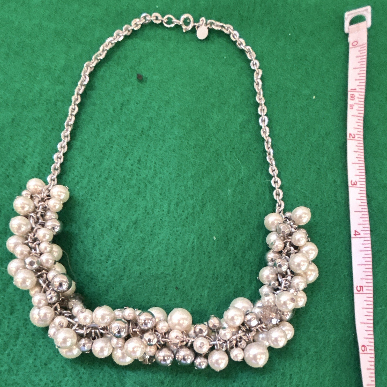 Loft Stamped Silver-Tone Cable Chain Necklace Faux Pearl Beaded Cluster
