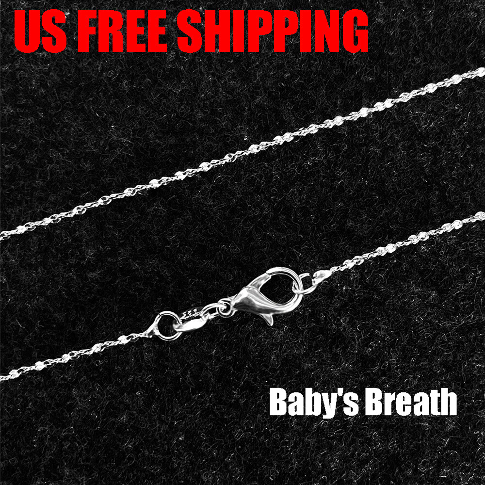 925 Silver Plated Baby’s Breath Chain Necklace w/ Lobster Lock Women’s Men’s