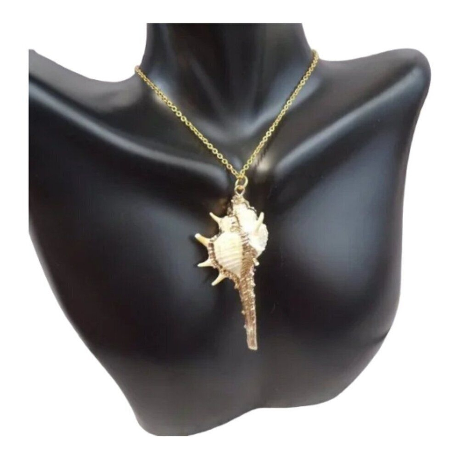 Gold-Dipped Spiked Conch Shell Pendant Necklace – Cream/Gold – New