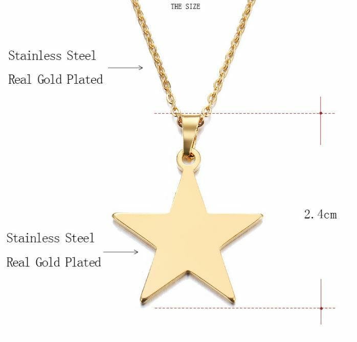 STAINLESS STEEL Gold STAR NECKLACE 316L Metal Pendant Chain NEW