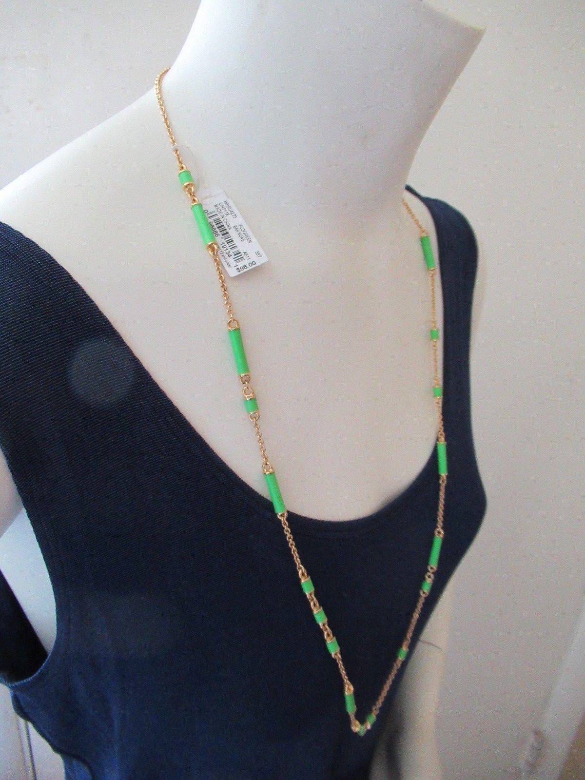 NWT Kate Spade Bar None Gold Plated Chain Scatter Necklace- Green-$98