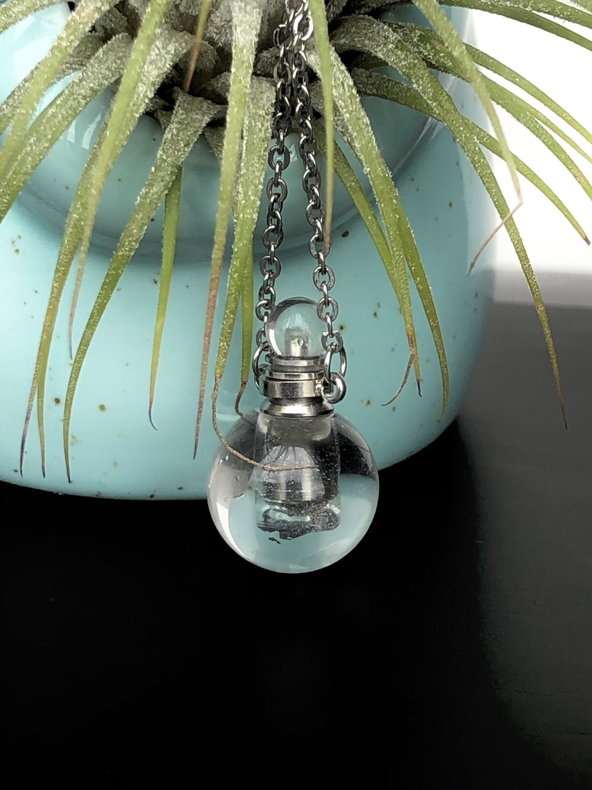 Clear Quartz Gemstone Perfume Bottle Essential Oil Necklace Pendant Silver Chain