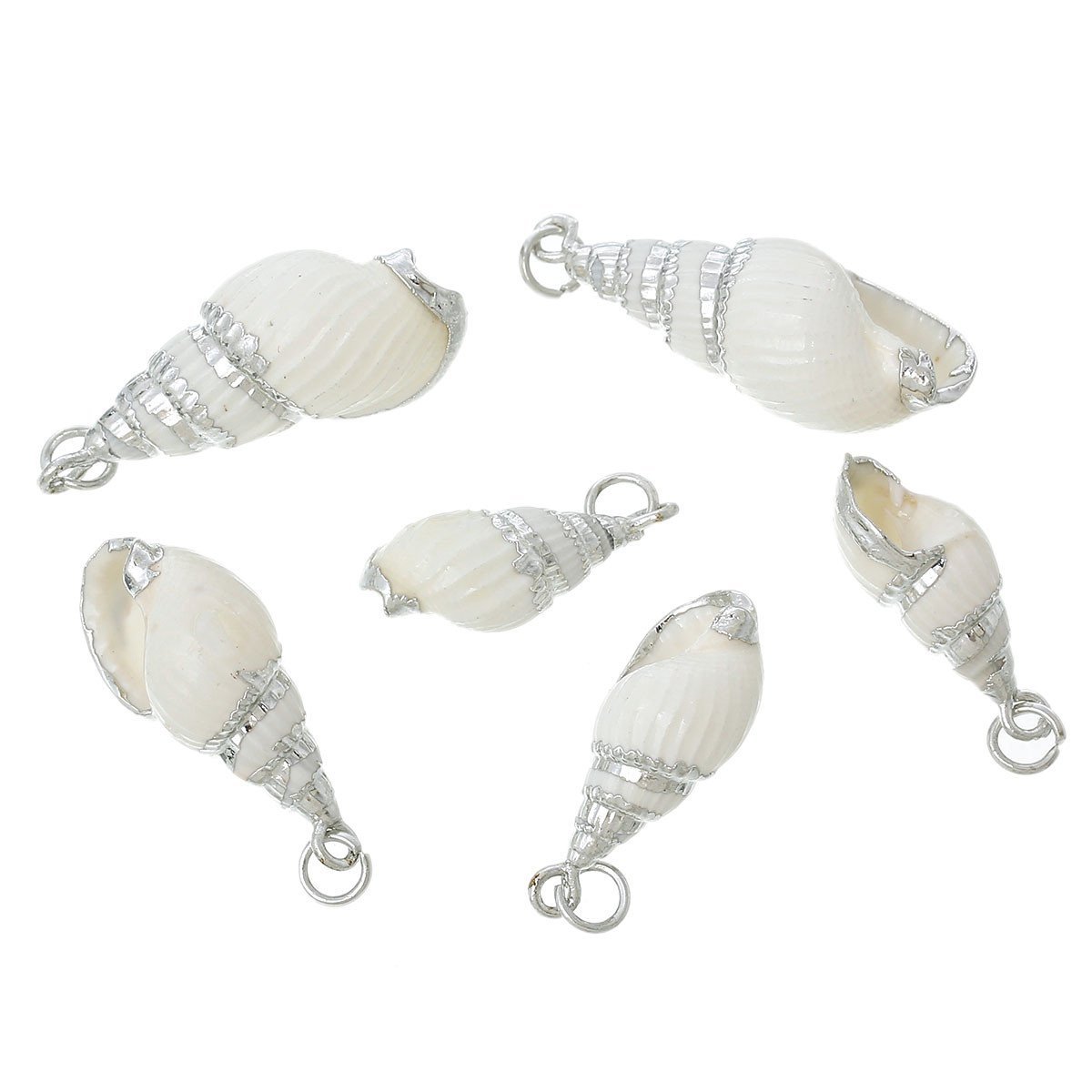 5 Pcs Natural Shell Shape Conch Sea Snail Silver Plated Charm Pendant 1-3/8″ …