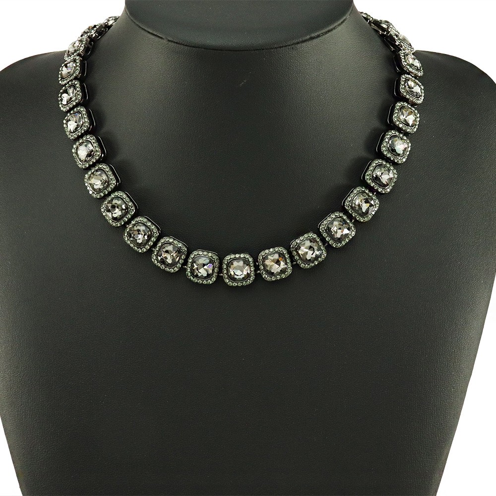 Gunmetal Gray Squar Tennis Jewelry Stainless Steel Necklace Bracelet Unisex Kit