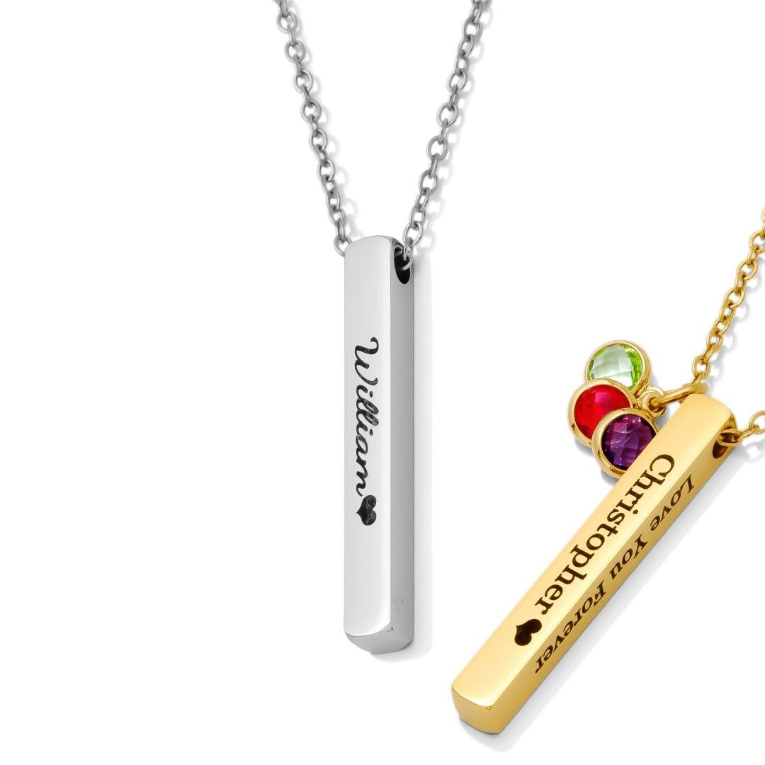 Personalized Name Engraved Bar Necklace for Women/Men