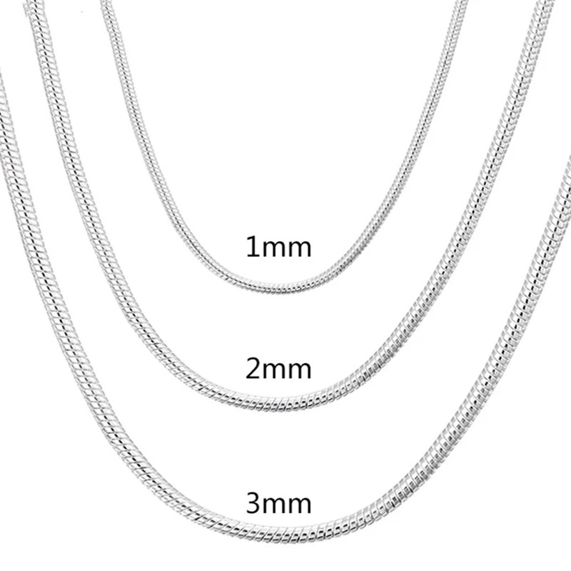 40-75CM 925 Sterling Solid Silver 1MM/2MM/3MM Snake Chain Necklace Women Jewelry