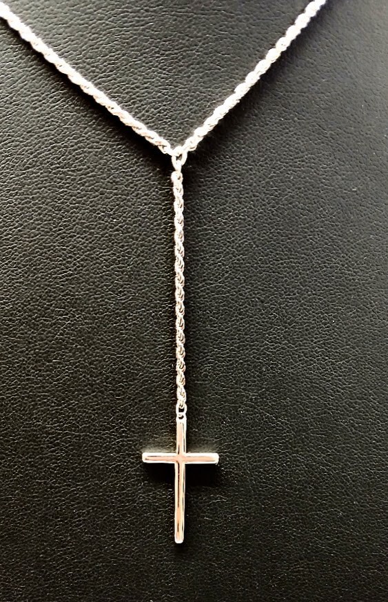 925 Sterling Silver Lariat Necklace ~ Cross 15x26x1.5mm ~ 6.2g ~ Necklace 16″