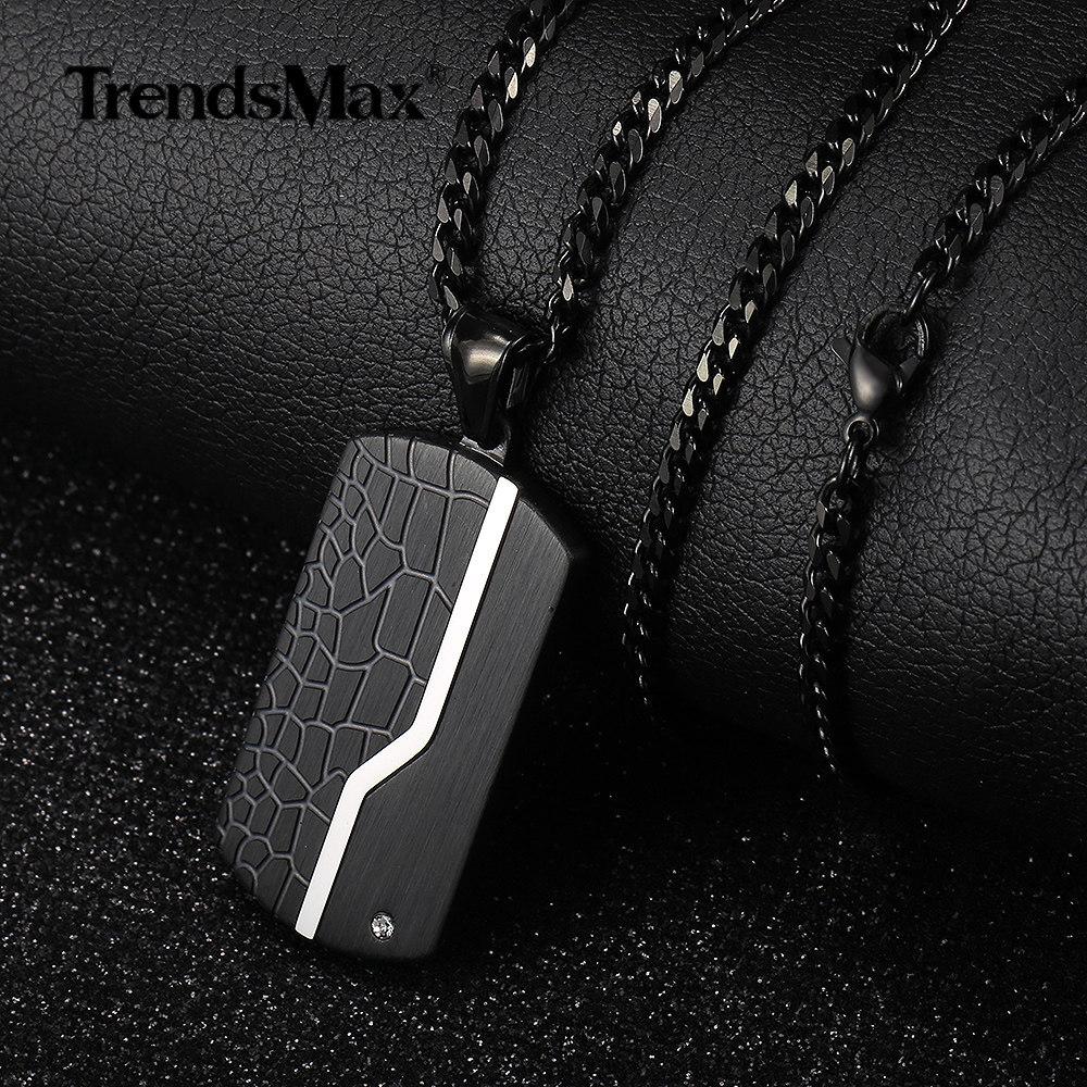 Black Stainless Steel Dog Tag Pendant Necklace Men’s Chain Gift 18/20/22/24 inch