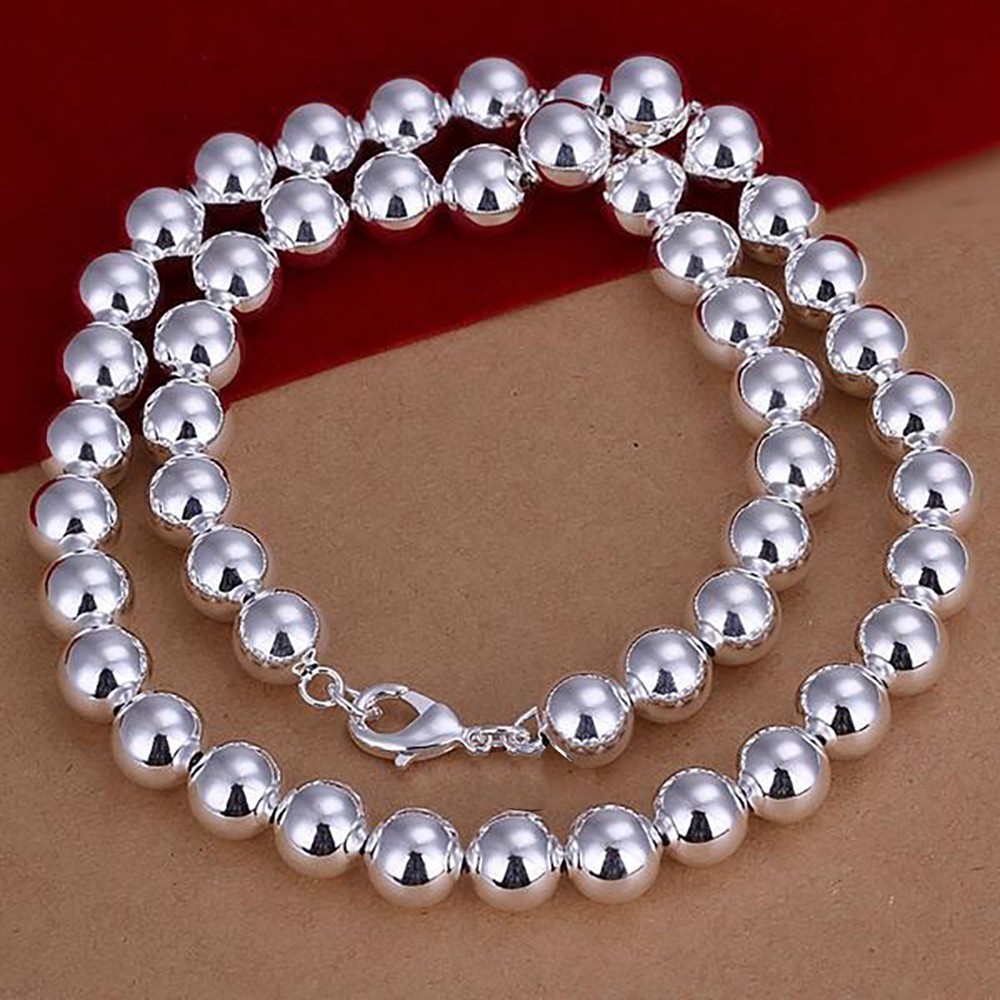 925 Sterling Silver Plated Necklace Hollow Beads Balls 20 Inches 8MM Lobster B20