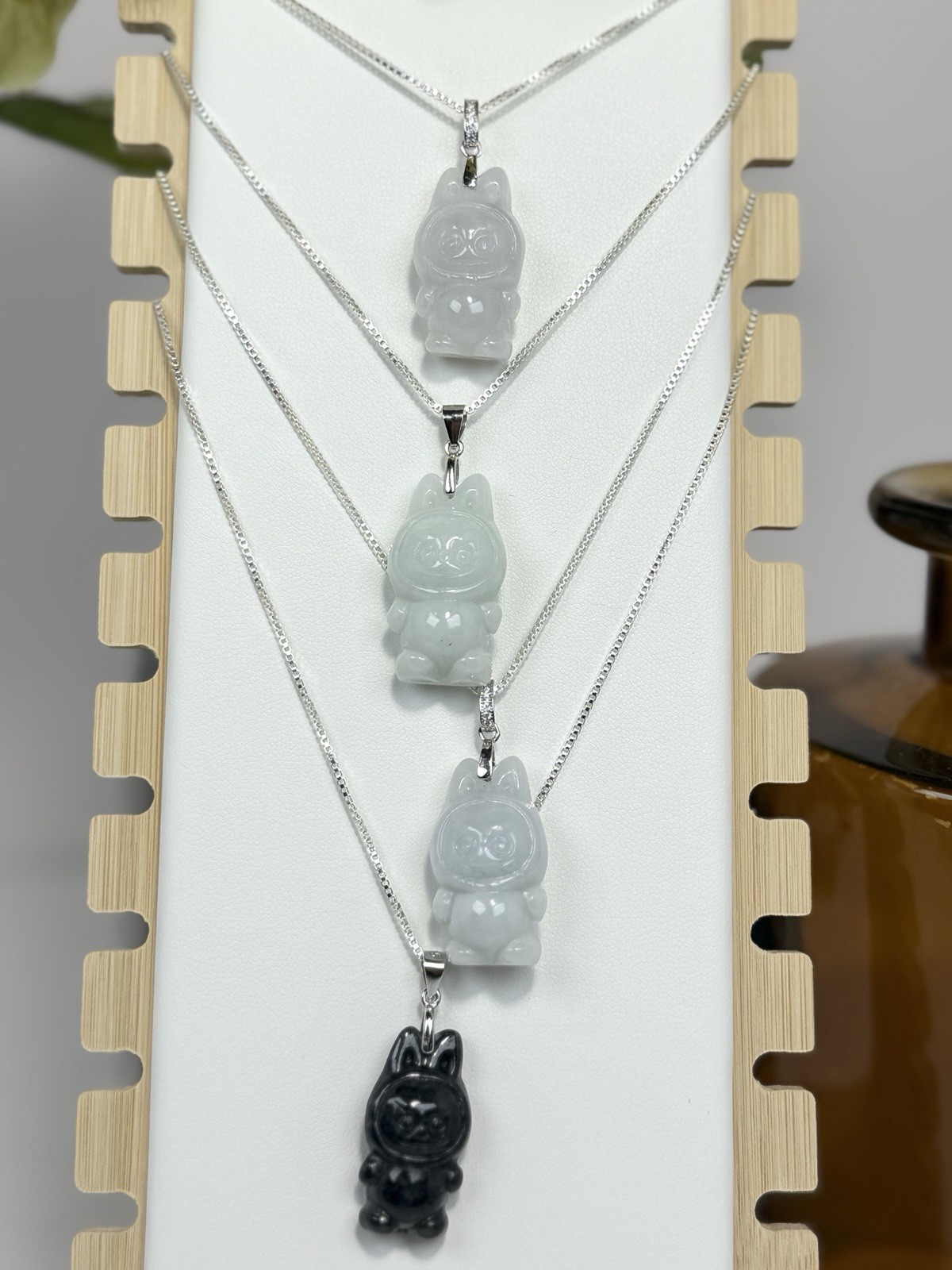 Wuji Jadeite Bubu Pendant Necklace 26.5/9MM on Silver S925 18IN Chain