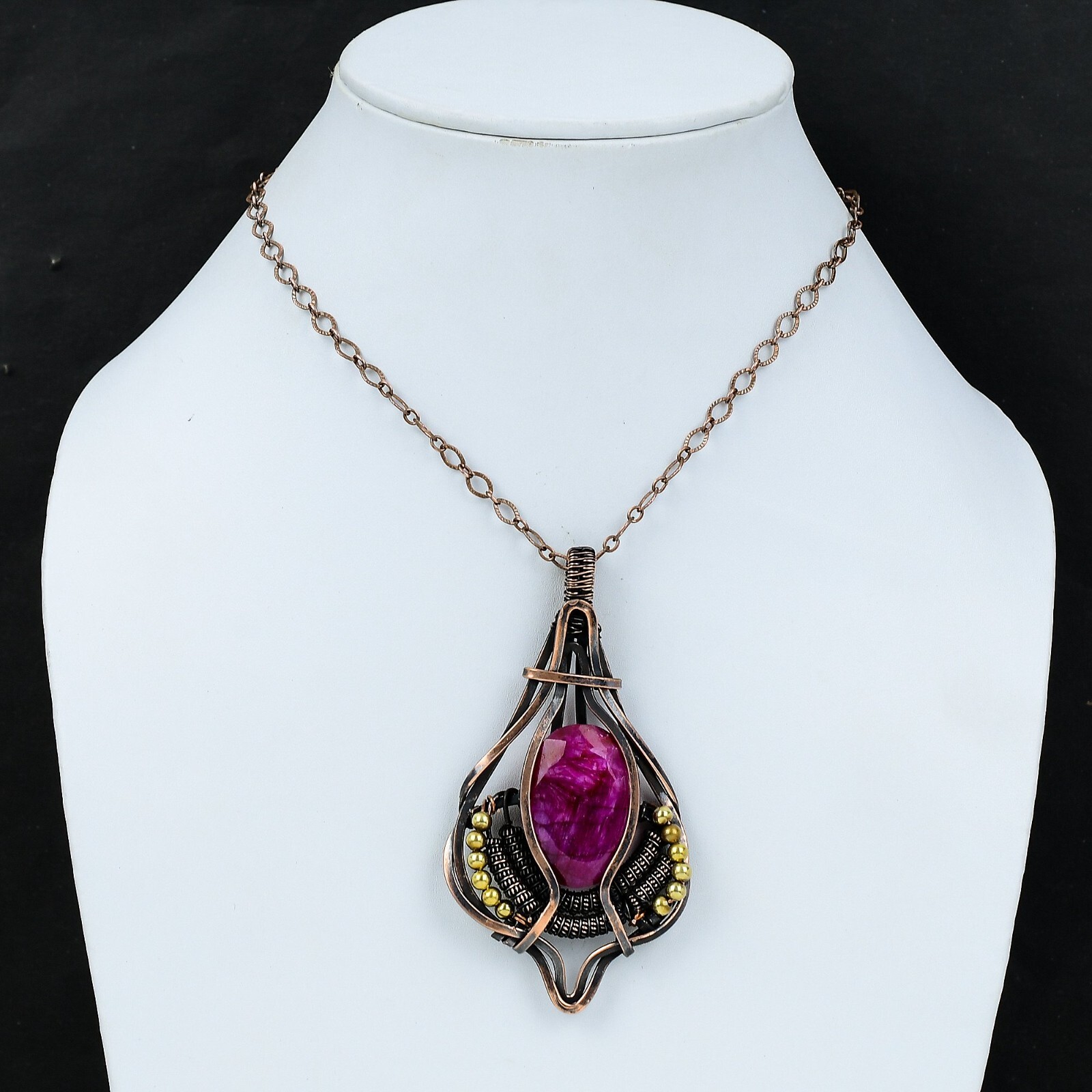Womens day Sale Faceted Kashmir Rubi Stone Copper Wire Wrapped Wedding Pendant