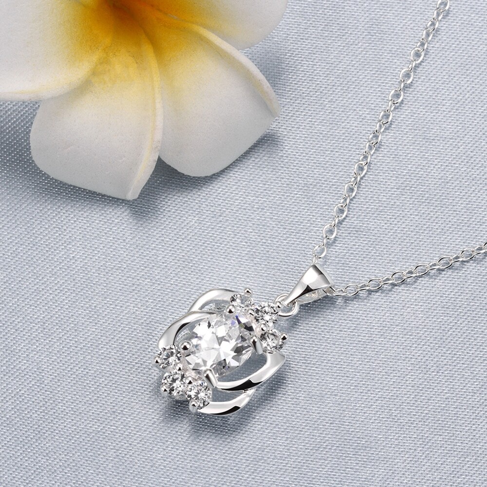 Chic 925 Sterling Silver Filled SF CZ Pendant Necklace N-A784 Gift