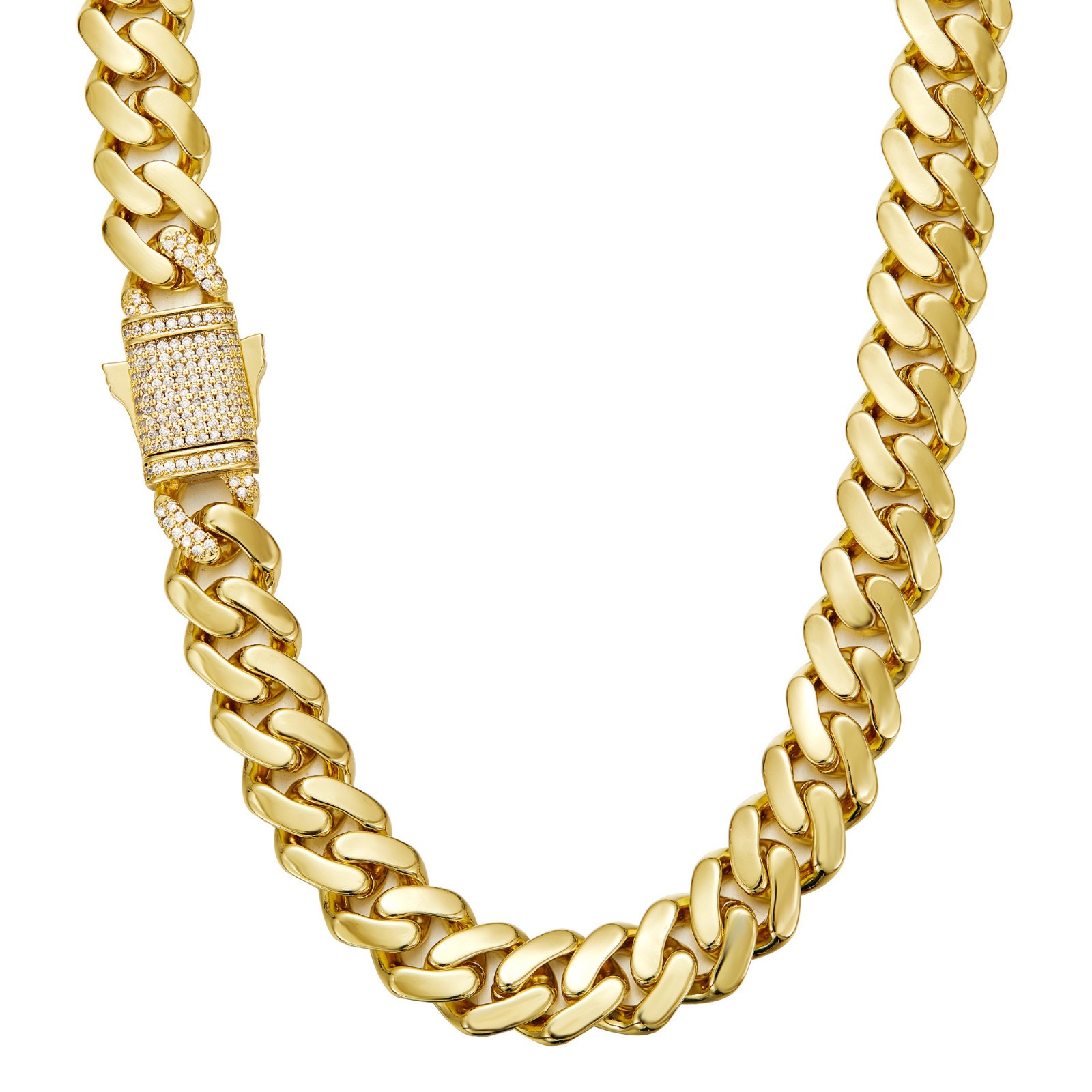New 14K Gold Miami Cuban Link Chain 6-14mm Women Men CZ Stainless Steel Necklace