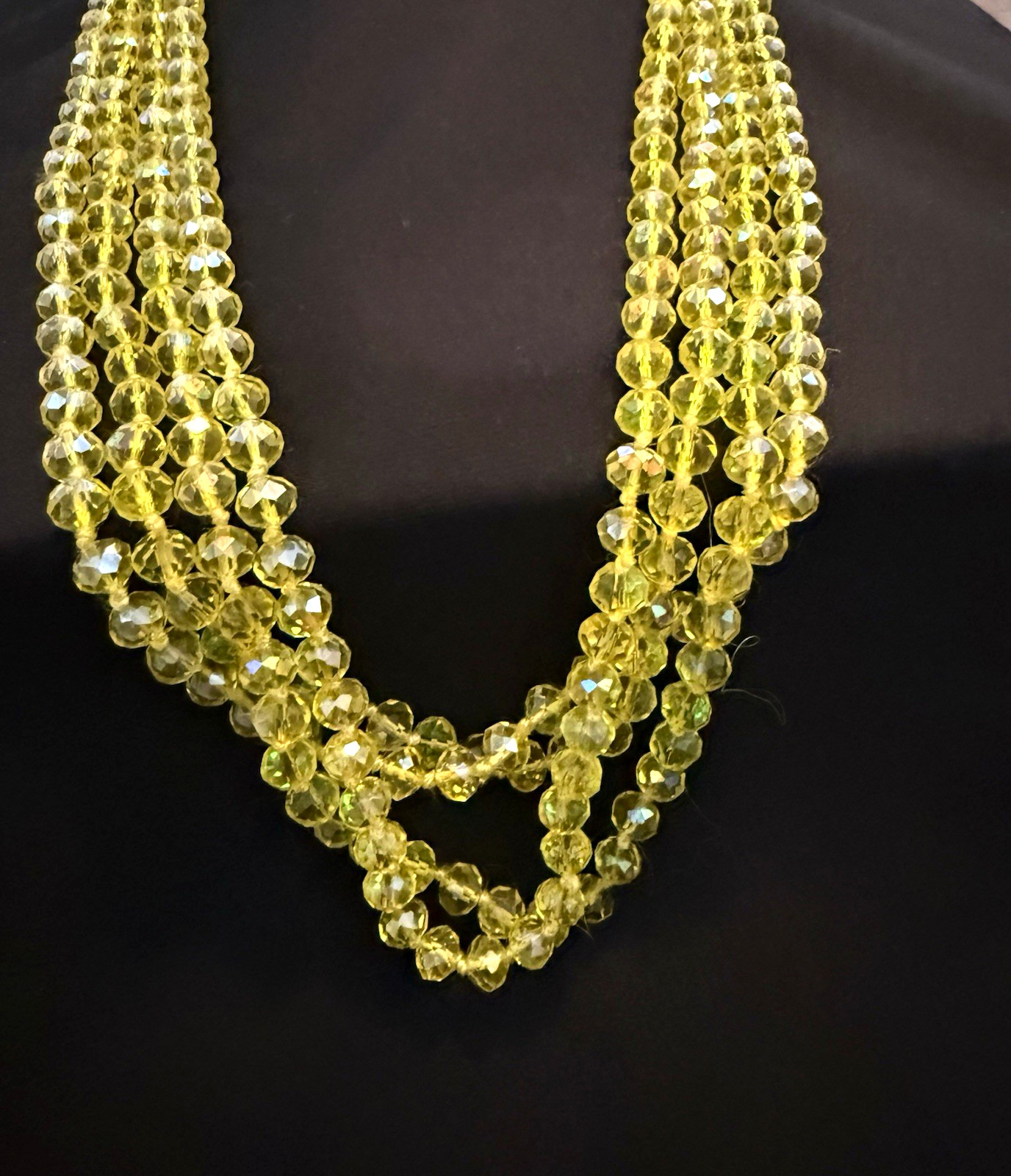 Yellow Crystal Round Beaded Multi-Strand Statement Ball/Bead Necklace