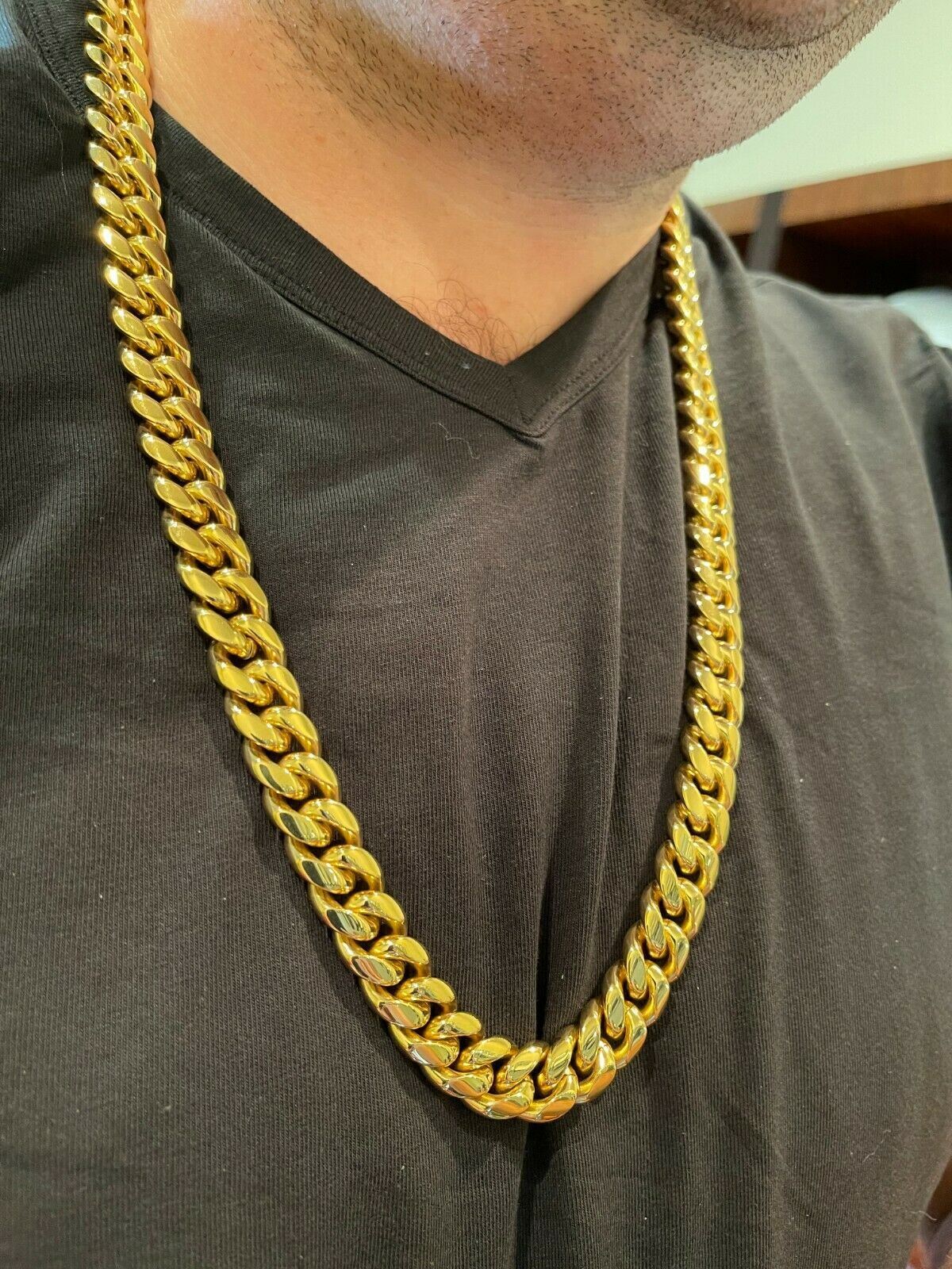Miami Cuban Link Chain Real 18k Gold Plated Stainless Steel Necklace 14mm