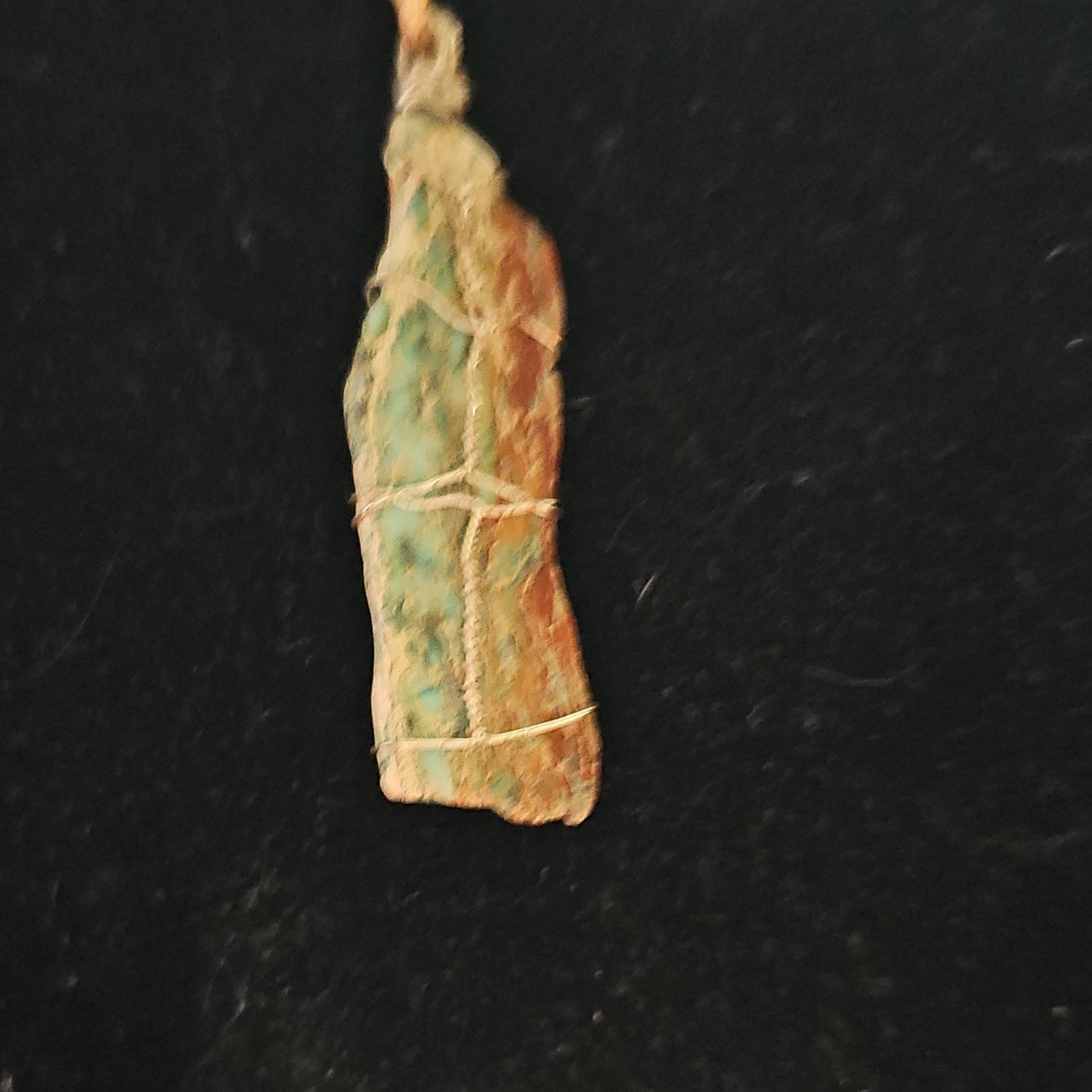 Handmade Wire Wrapped Freeform Stone Pendant Charm Cord Necklace Brown/Green