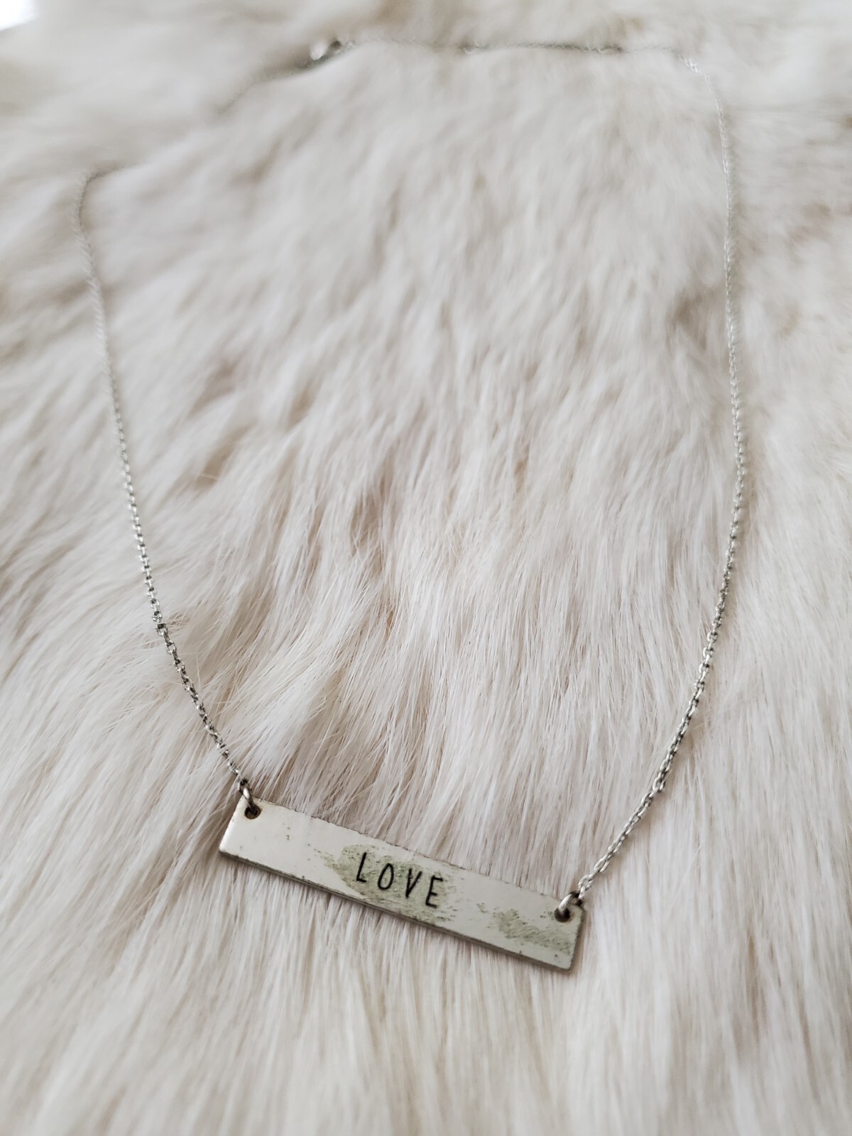Silver Tone Engraved LOVE Bar Pendant Chain Adjustable Necklace