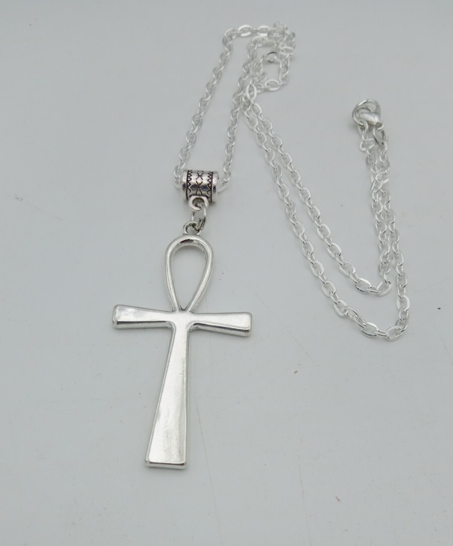Ankh Necklace Large Key of Life CROSS Pendant Big Goth Rock Vintage silver tone