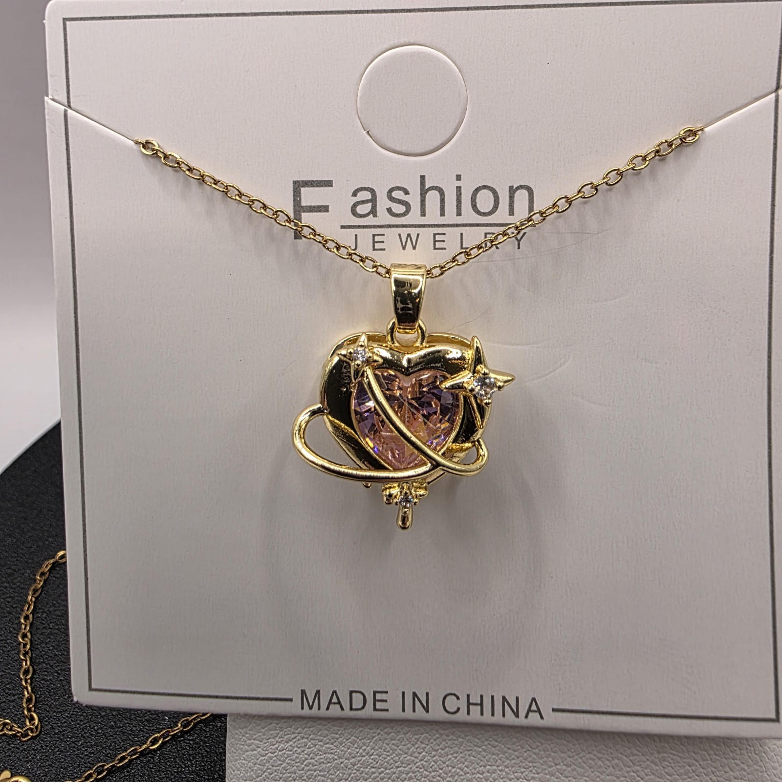 Stainless Steel Copper Plated 16″Necklace w/19mm Cz Heart Star Pendant