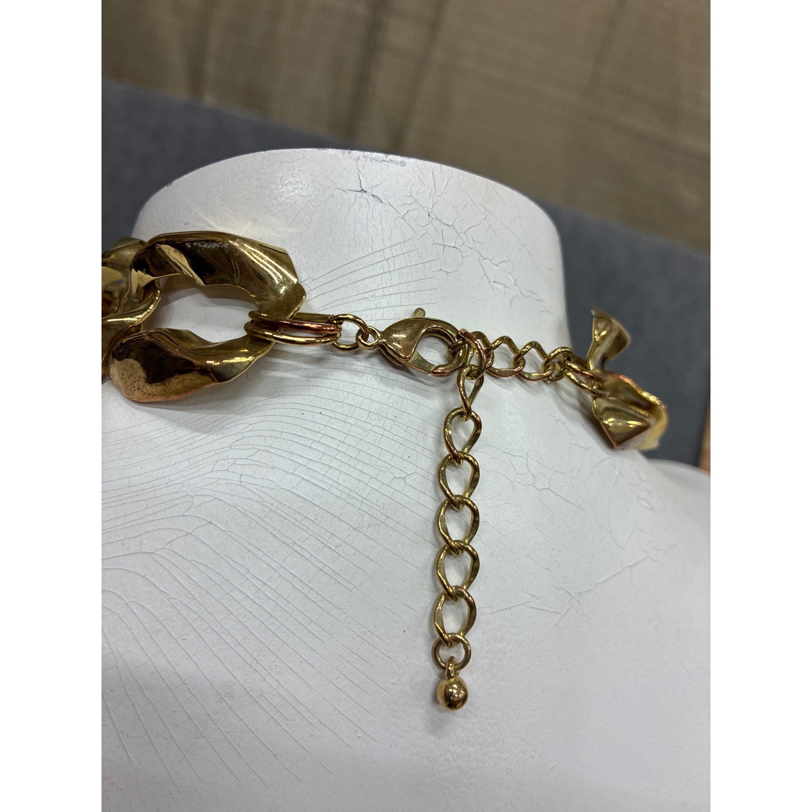 Gold Chunky Chain Statement Necklace Faceted Geometric Oversized Link Adjustable