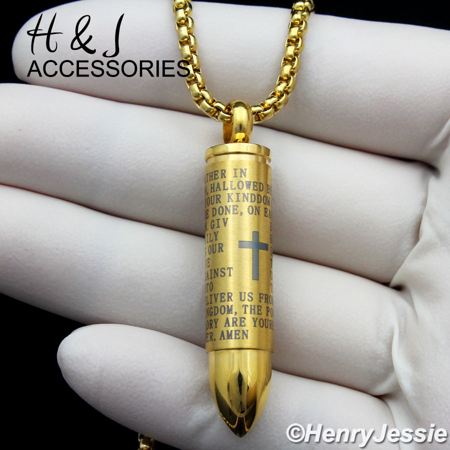 18-36″Stainless Steel 3mm Gold Plated Box Chain Bible Verse Bullet Pendant*G99