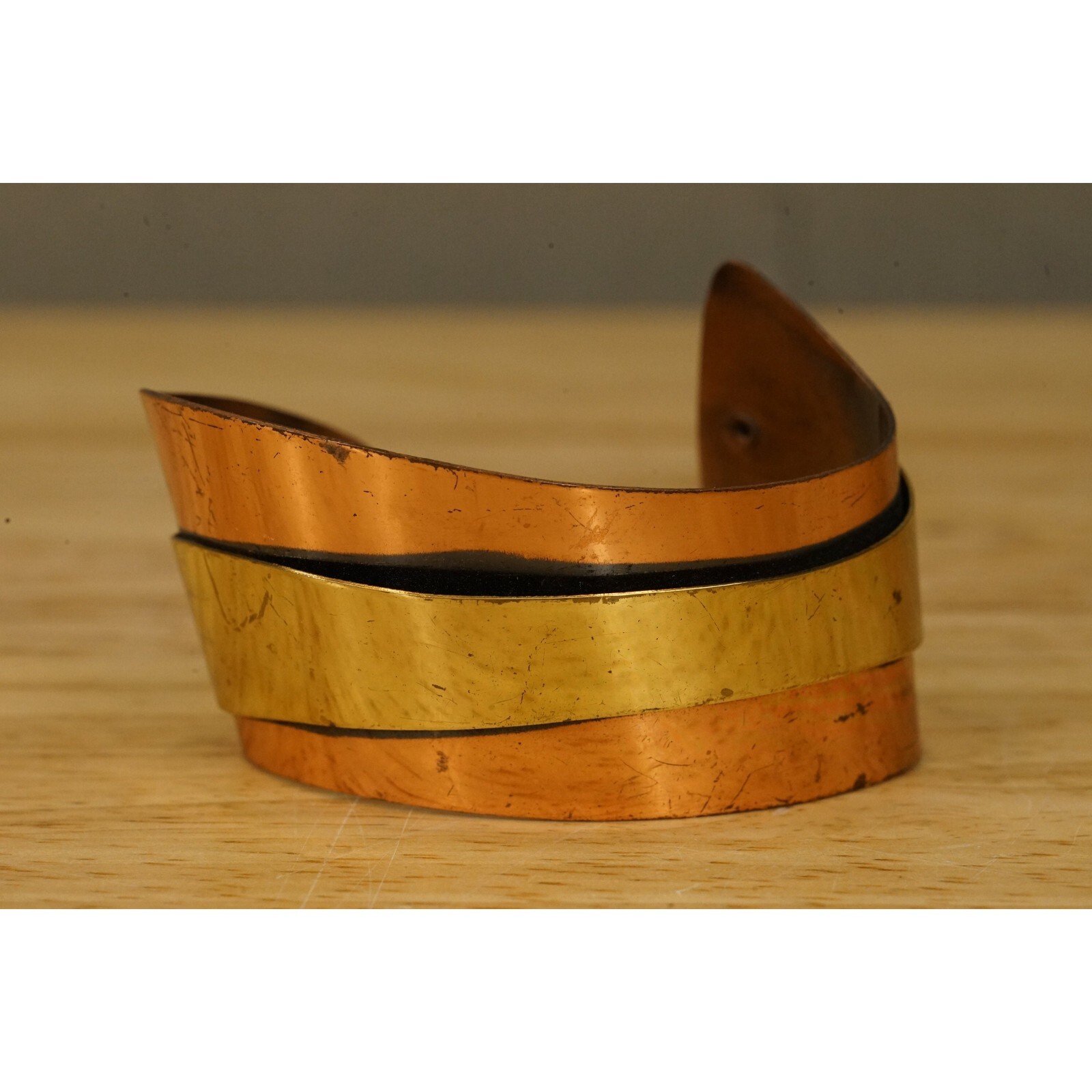 Vintage Hand Crafted Estate Jewelry Solid Copper Cuff Bracelet Mid Century Moder