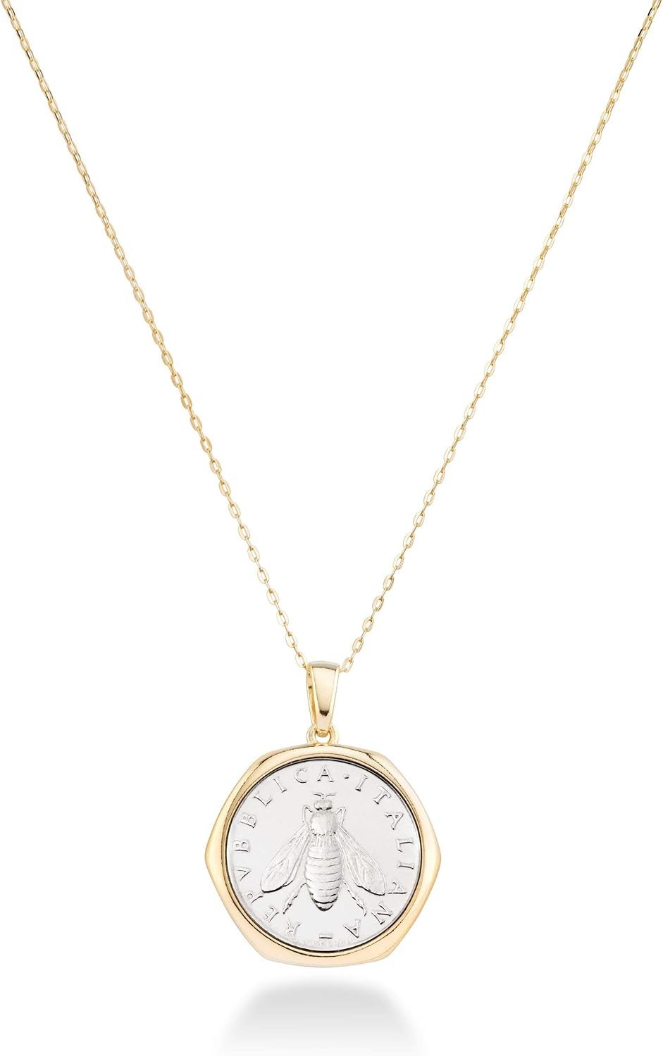 Chic 2-Lira Bee Coin Necklace: 18K Gold Plated Sterling Silver, Casual Elegance