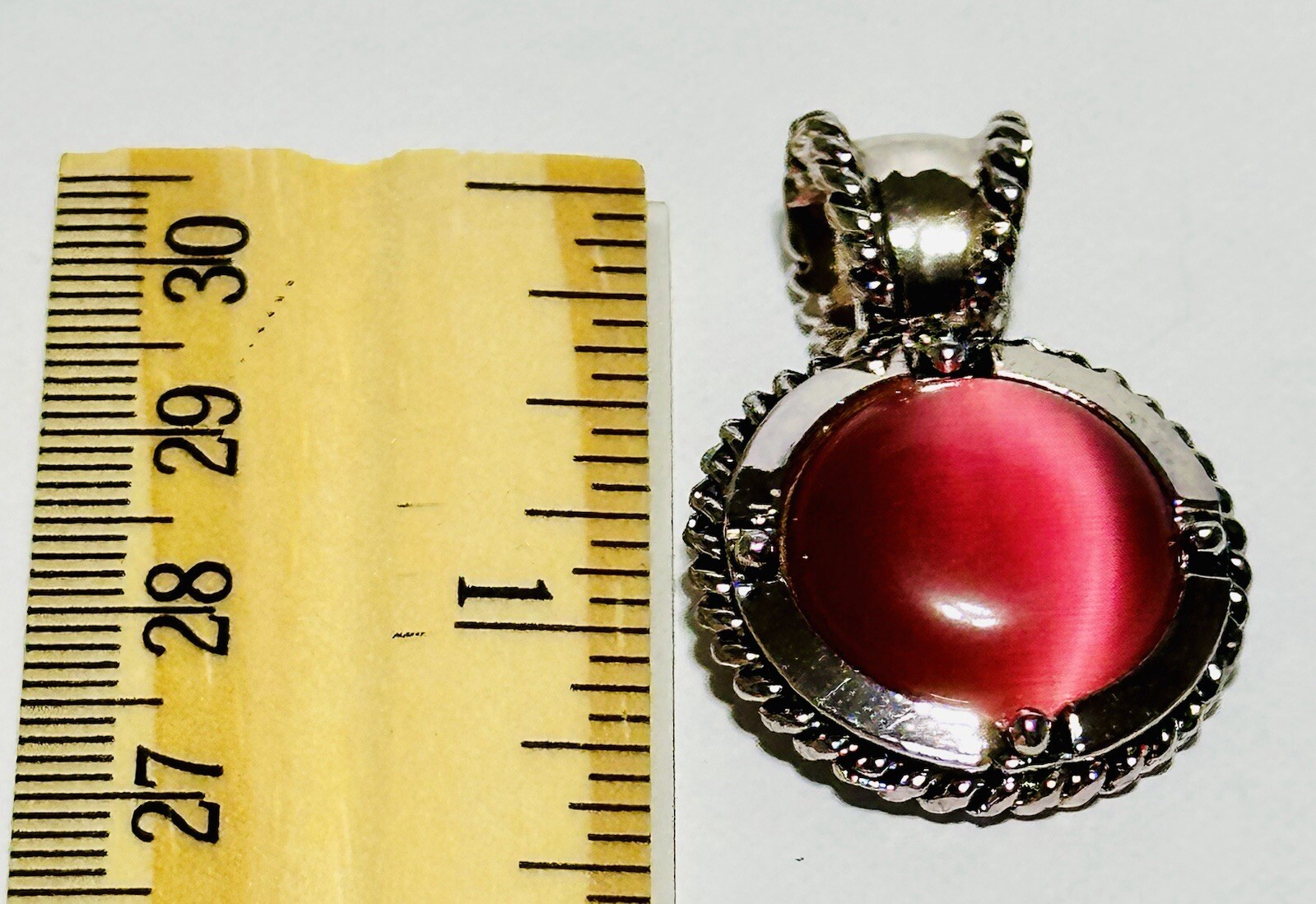 Roman Silver Tone Pink Acrylic Double Sided Pendant 1.25in.