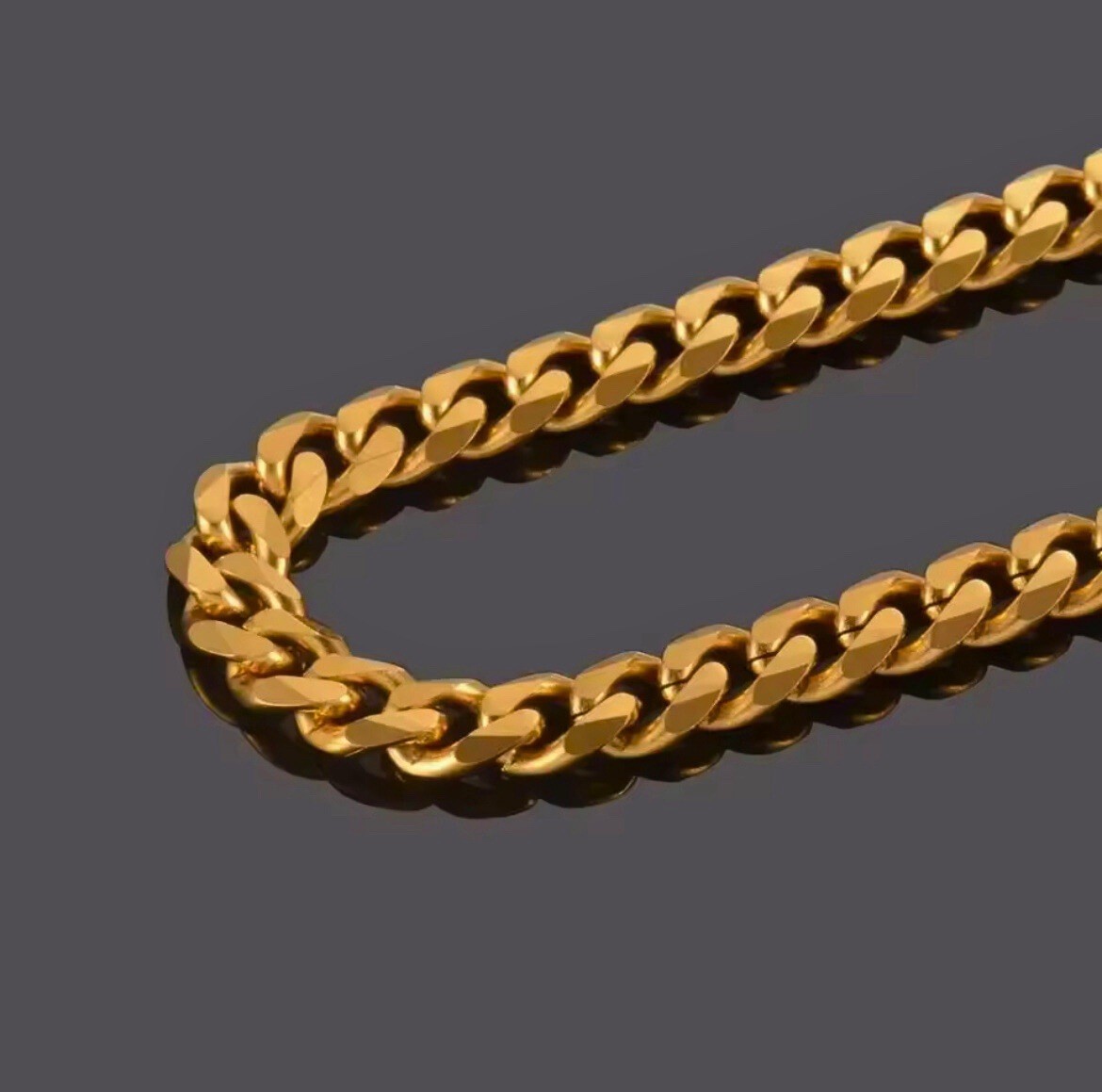 18K Gold Plated Cuban Link Chain Necklace Stainless Steel Curb 3.6–8mm 14–30in