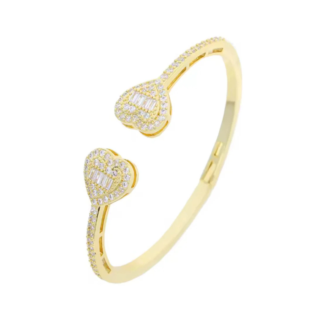 open heart bangle bracelet Baguette heart cuff bracelet,O