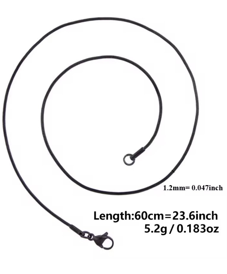 60 cm (23.6 in) 1.2 mm Black STAINLESS STEEL SNAKE CHAIN w lobster clasp