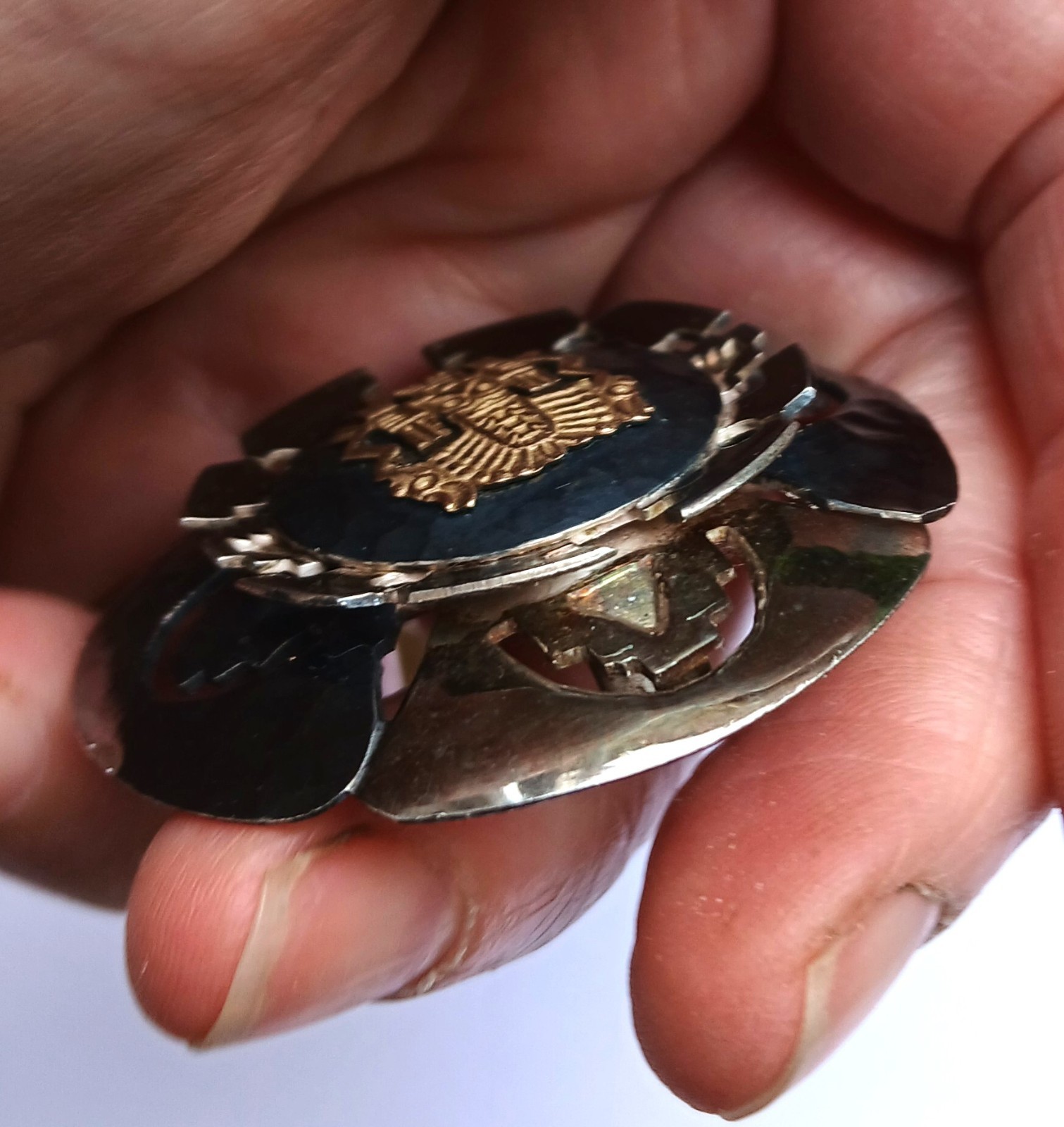 Vintage Peruvian pendant brooch sterling silver 18K gold carat tribal design