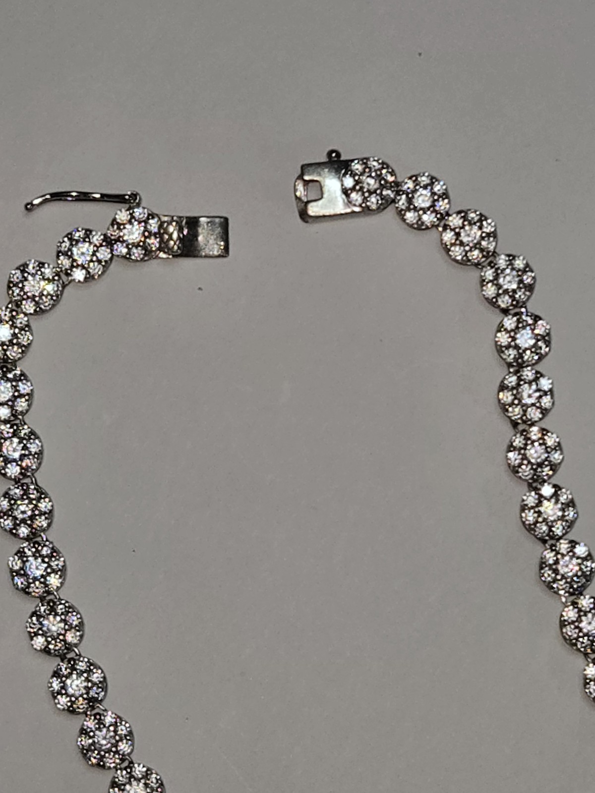 Round Cluster Natural Diamonds Tennis Necklace 21 in 925 Silver Box Clasp Prong