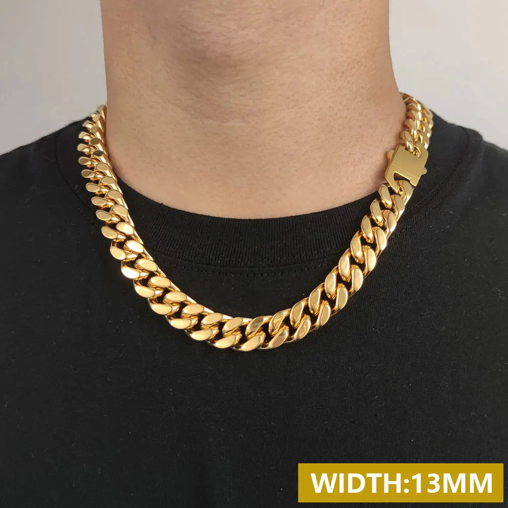 Cuban Link Chain Necklace Stainless Steel Flat Curb Wide Heavy Link Jewelry