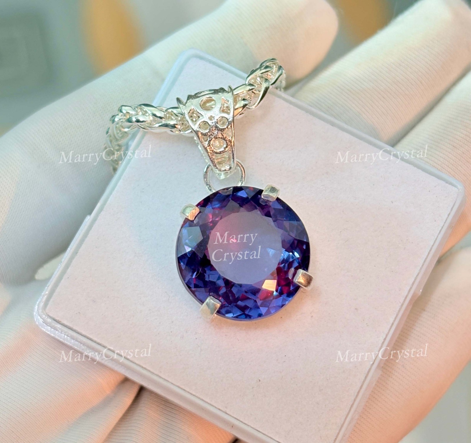 30 Ct Lab Grown Color Change Alexandrite Pendant Garman Silver Loose Gemstone