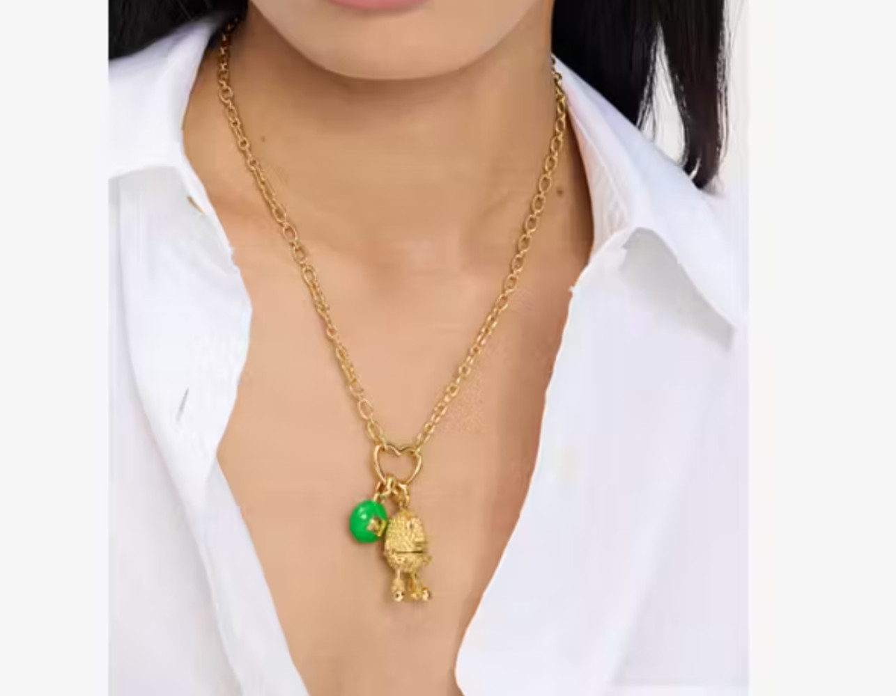 Kate Spade M&M Pendant Necklace Green Gold Statement Novelty Gift Box